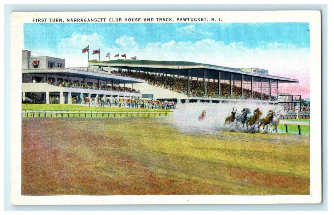 1938 Narragansett Club House and Track, Pawtucket Rhode Island, RI Postcard