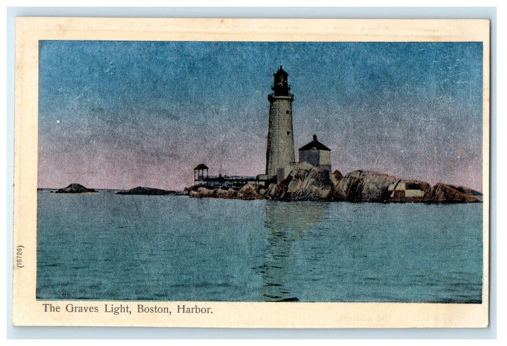 c1905s The Graves Light, Boston Harbor Boston, Massachusetts Metallic Postcard