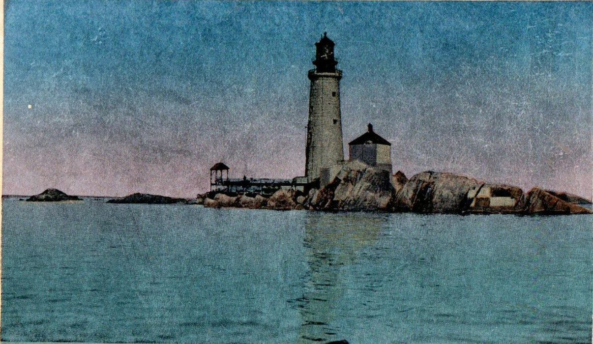 c1905s The Graves Light, Boston Harbor Boston, Massachusetts Metallic Postcard