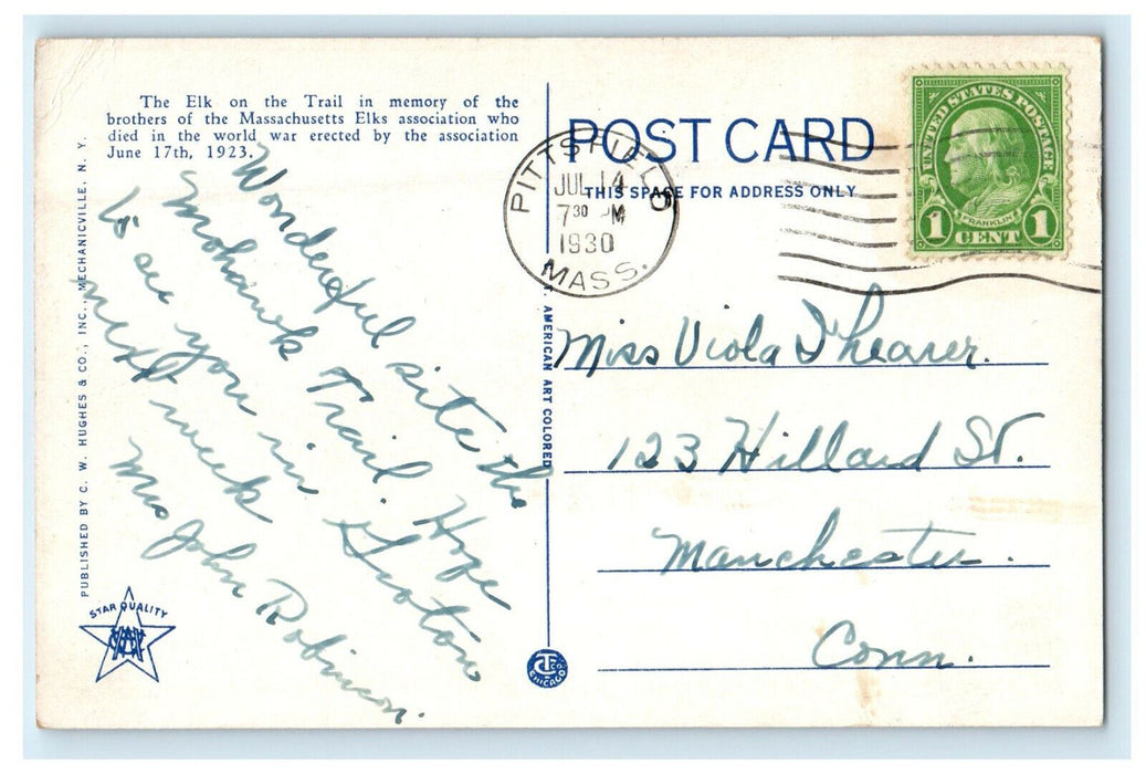 1930 The Elk Overlooking Deerfield Valley Mohawk Trail Massachusetts MA Postcard