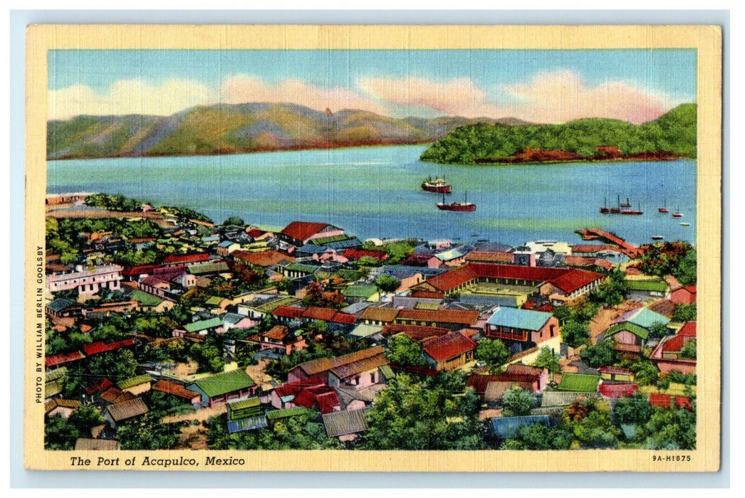 1942 Aerial View of The Port of Acapulco Mexico ME Posted Foreign Postcard