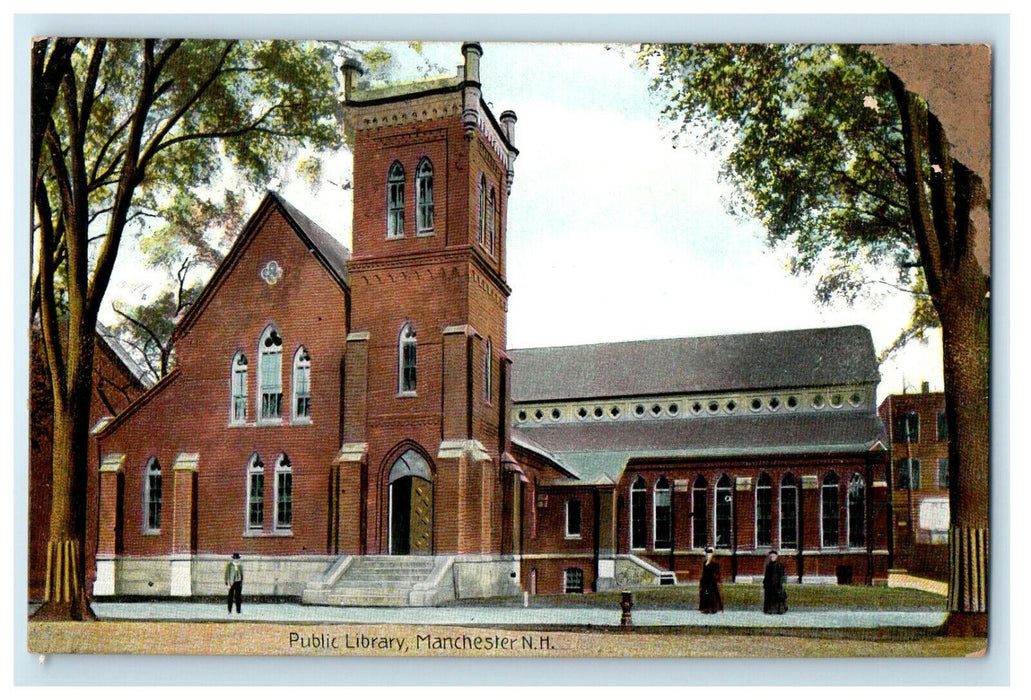 1909 Public Library View, Manchester New Hampshire NH Posted Antique Postcard