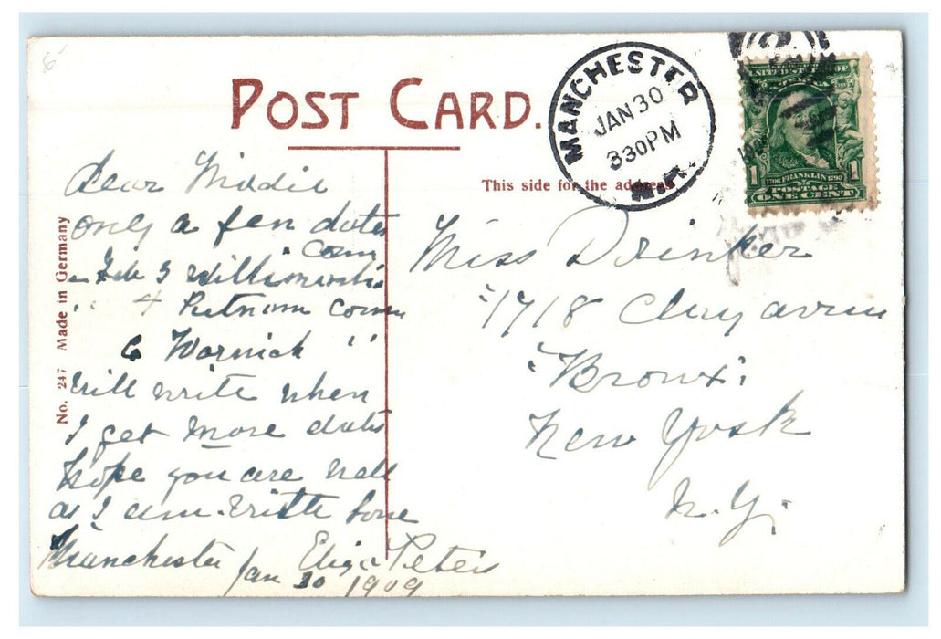 1909 Public Library View, Manchester New Hampshire NH Posted Antique Postcard