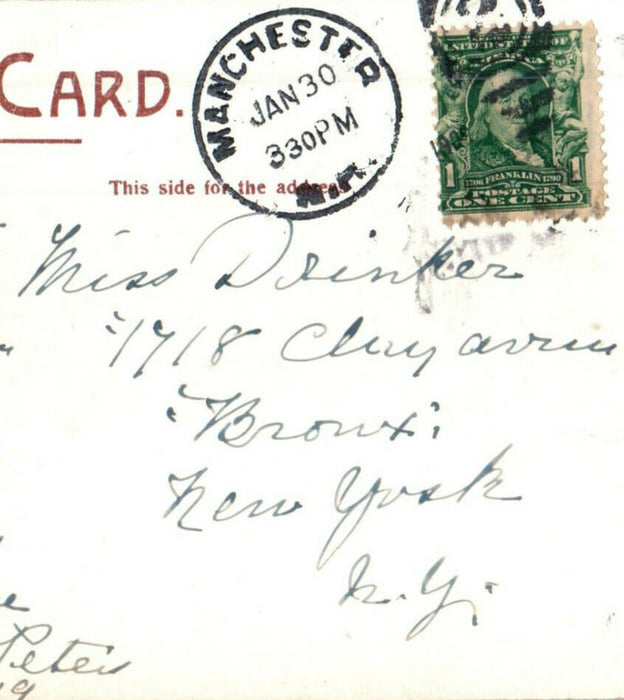 1909 Public Library View, Manchester New Hampshire NH Posted Antique Postcard