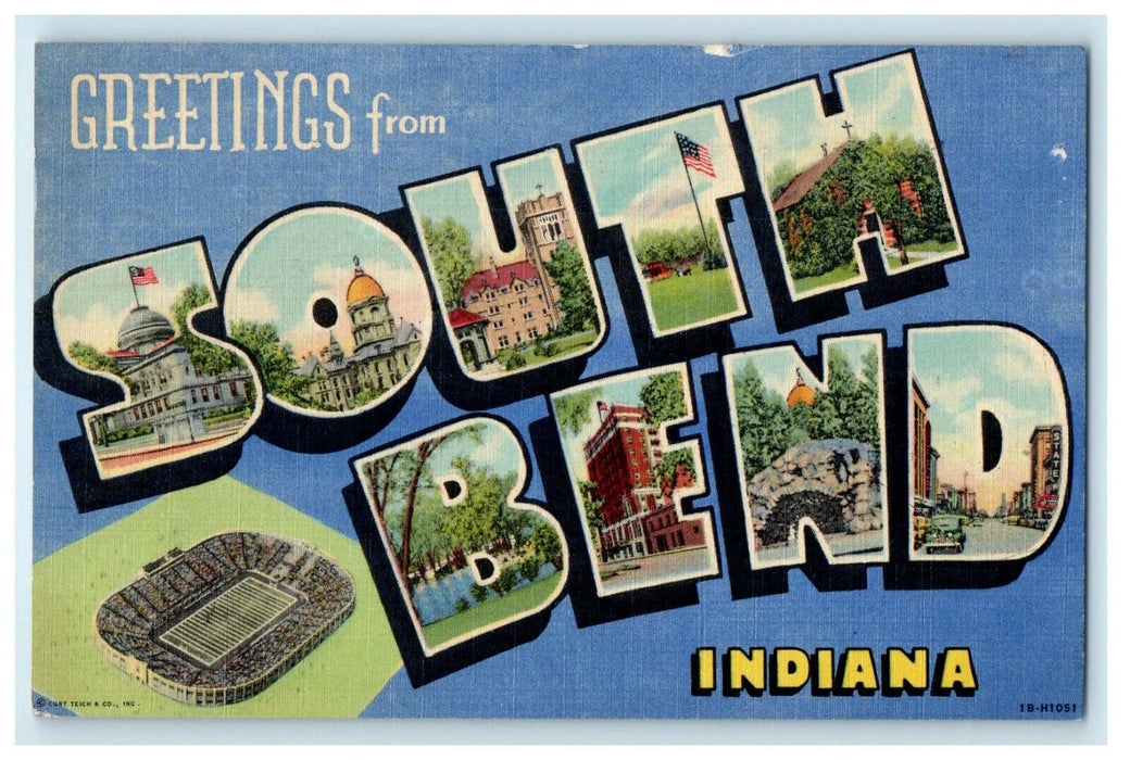 1954 Greetings from South Bend Indiana IN Cancel Posted Postcard