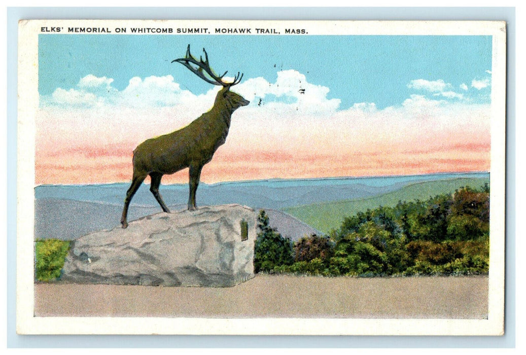 1924 Elks Memorial on Whitcomb Summit, Mohawk Trail Massachusetts MA Postcard