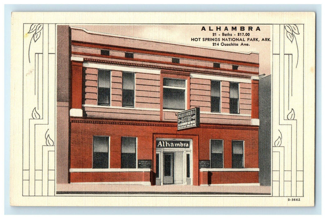 c1940s Alhambra Hot Springs National Park Arkansas AR Unposted Postcard