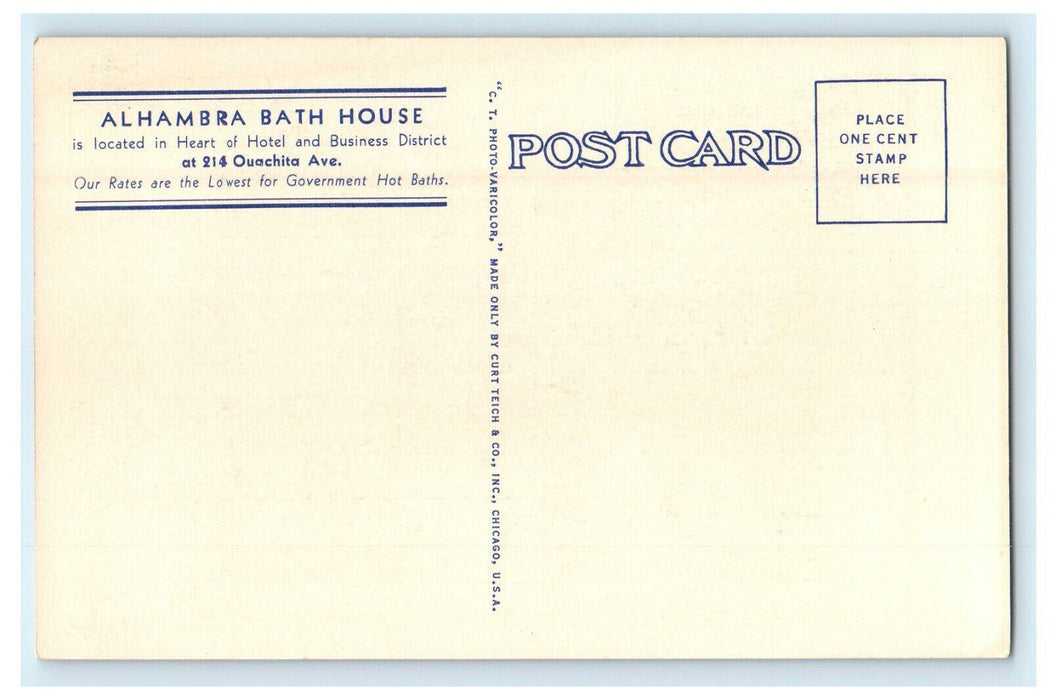 c1940s Alhambra Hot Springs National Park Arkansas AR Unposted Postcard