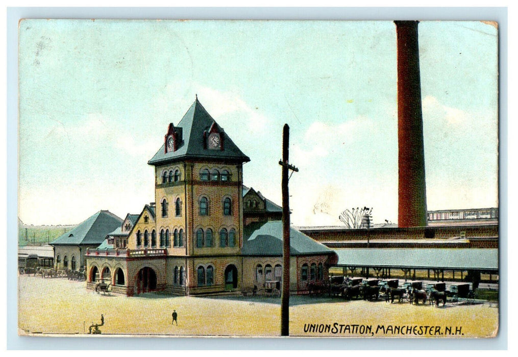 c1910s Union Station, Manchester New Hampshire NH Posted Antique Postcard