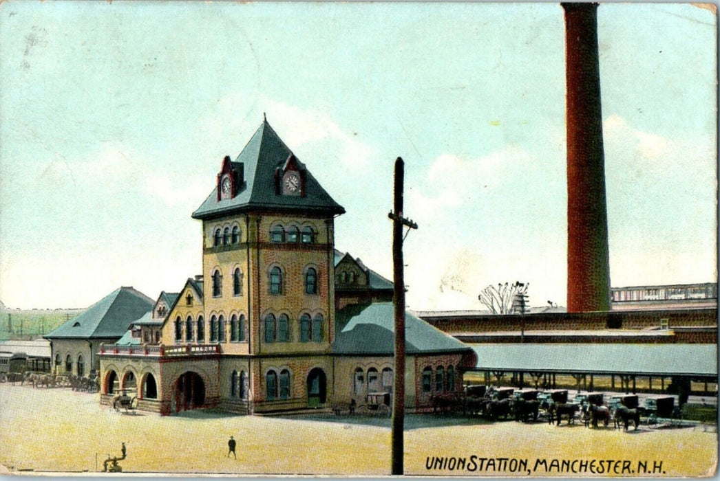 c1910s Union Station, Manchester New Hampshire NH Posted Antique Postcard