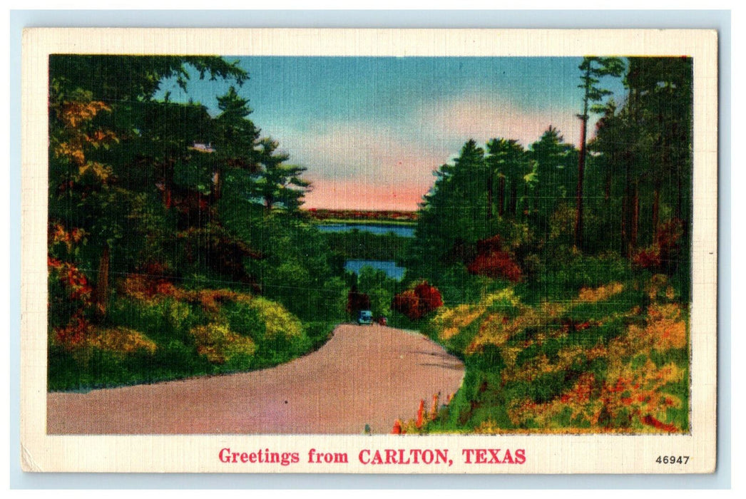 1952 Road and Nature View, Greetings from Carlton Texas TX Posted Postcard