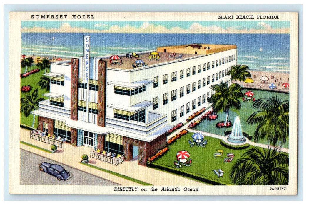 c1940s Atlantic Ocean View, Somerset Hotel, Miami Beach Florida FL Postcard