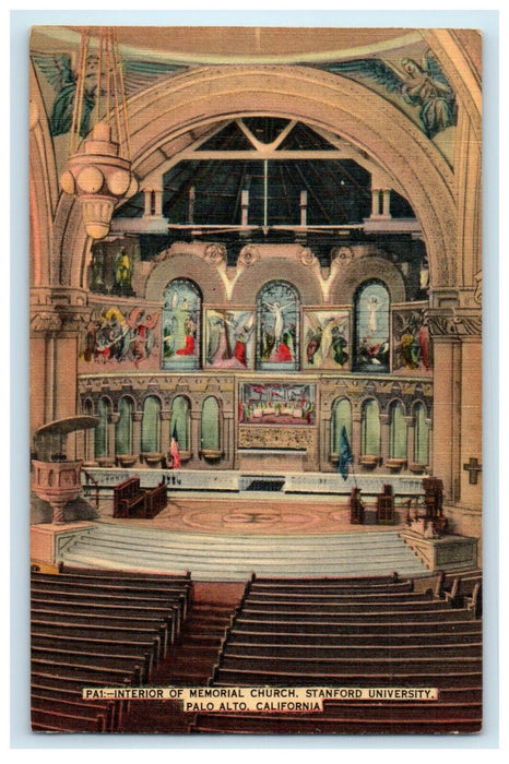 c1940s Interior of Memorial Church Stanford University Palo Alto CA Postcard