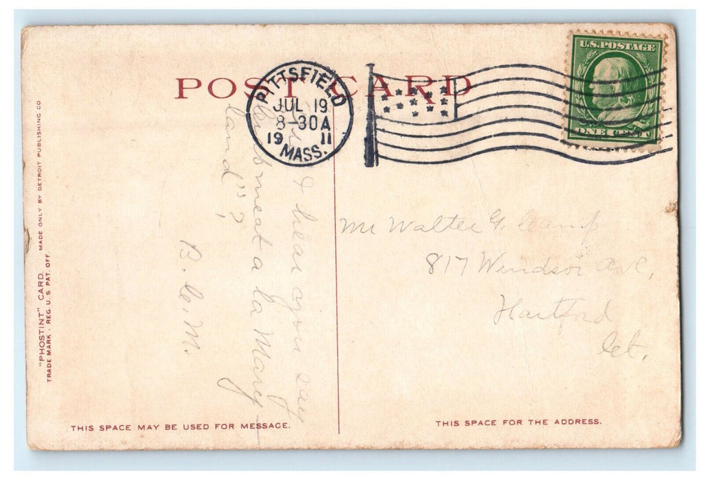 1911 The Maplewood, Pittsfield Massachusetts MA Phostint Antique Postcard