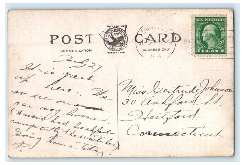 1921 The Lighthouse, Lake Sunapee New Hampshire NH Posted Postcard