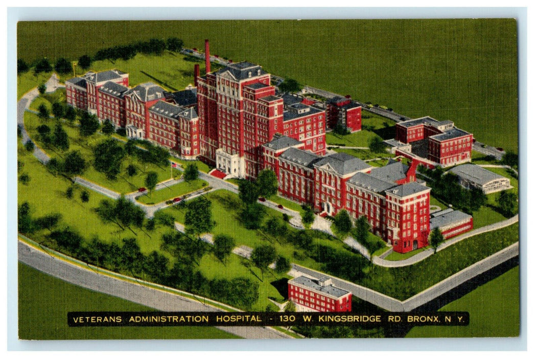 c1940s Veterans Administration Hospital, Kingsbride Road Bronx NY Postcard
