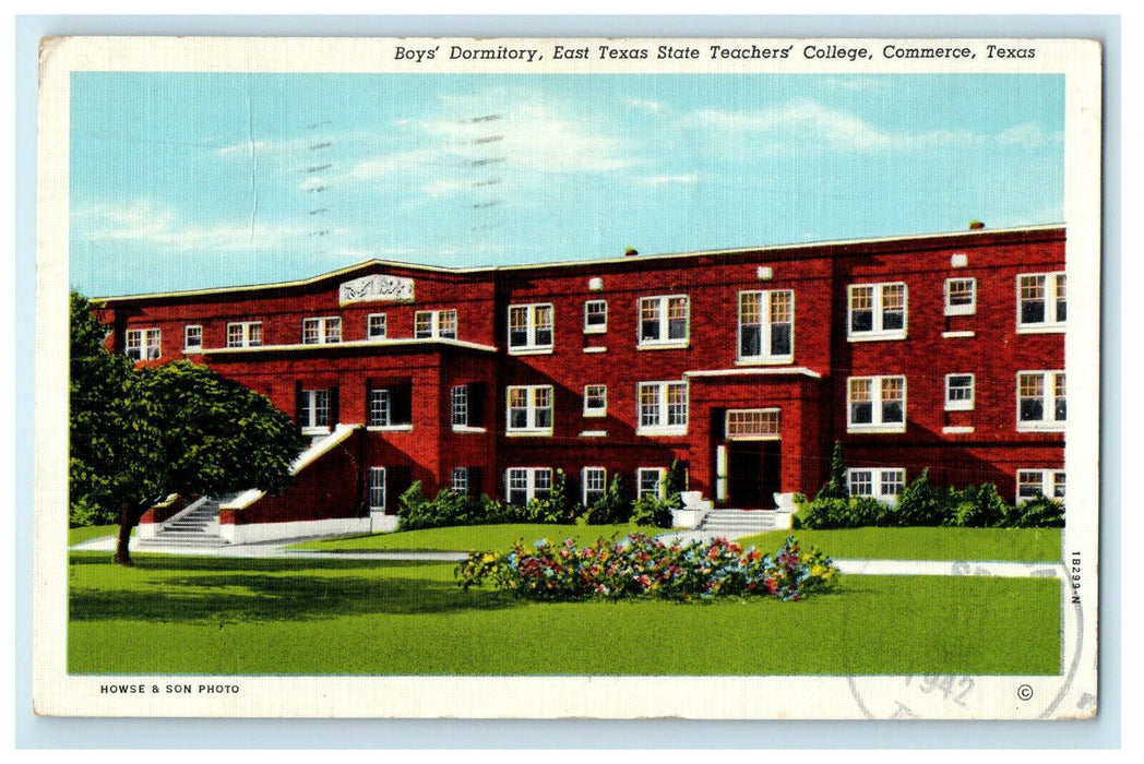 1942 Boys Dormitory, East Texas State Teachers College, Commerce TX Postcard