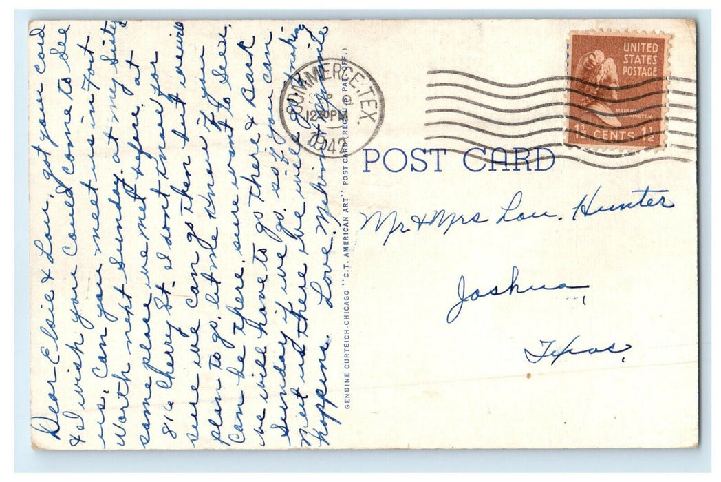 1942 Boys Dormitory, East Texas State Teachers College, Commerce TX Postcard