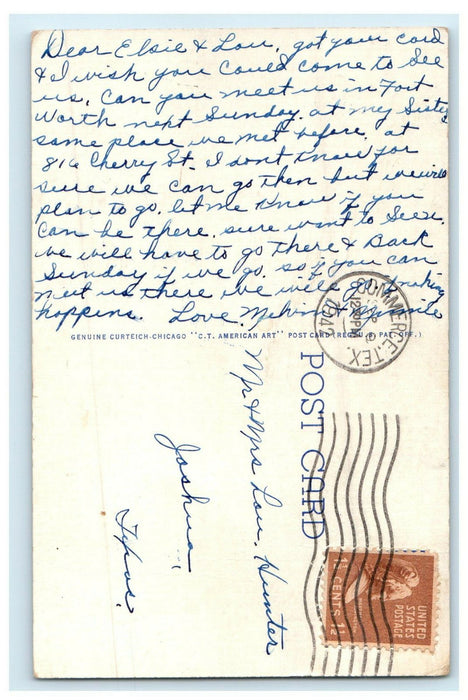 1942 Boys Dormitory, East Texas State Teachers College, Commerce TX Postcard