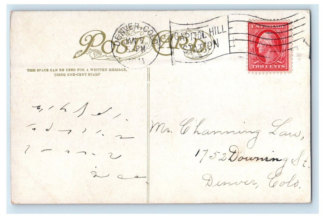 1911 Public Library, Denver Colorado Co. Antique Posted Cancel Postcard