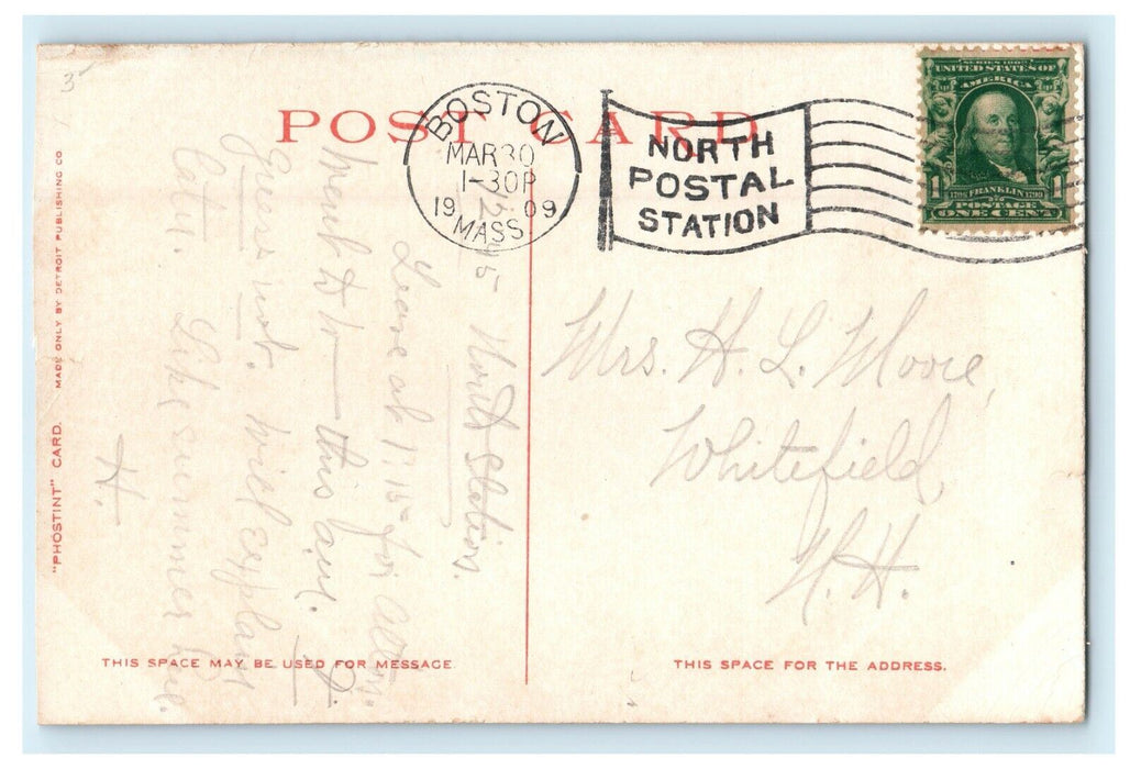 1909 North Station Trolley Train Boston Massachusetts MA Antique Postcard
