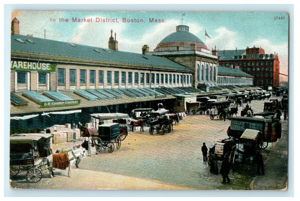 1908 In The Market District Boston Massachusetts MA Antique Postcard