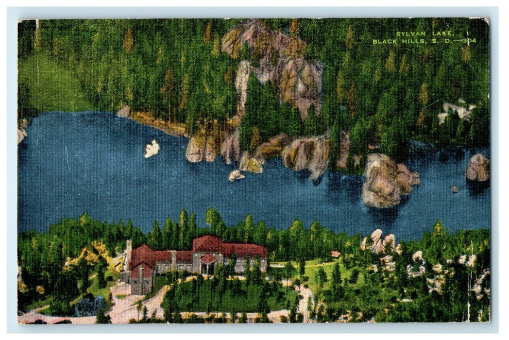 c1940s View of Trees, Sylvan Lake, Black Hills South Dakota SD Postcard