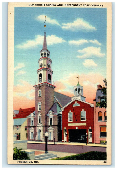 1948 Old Trinity Chapel and Independent Hose Company Vintage Posted Postcard