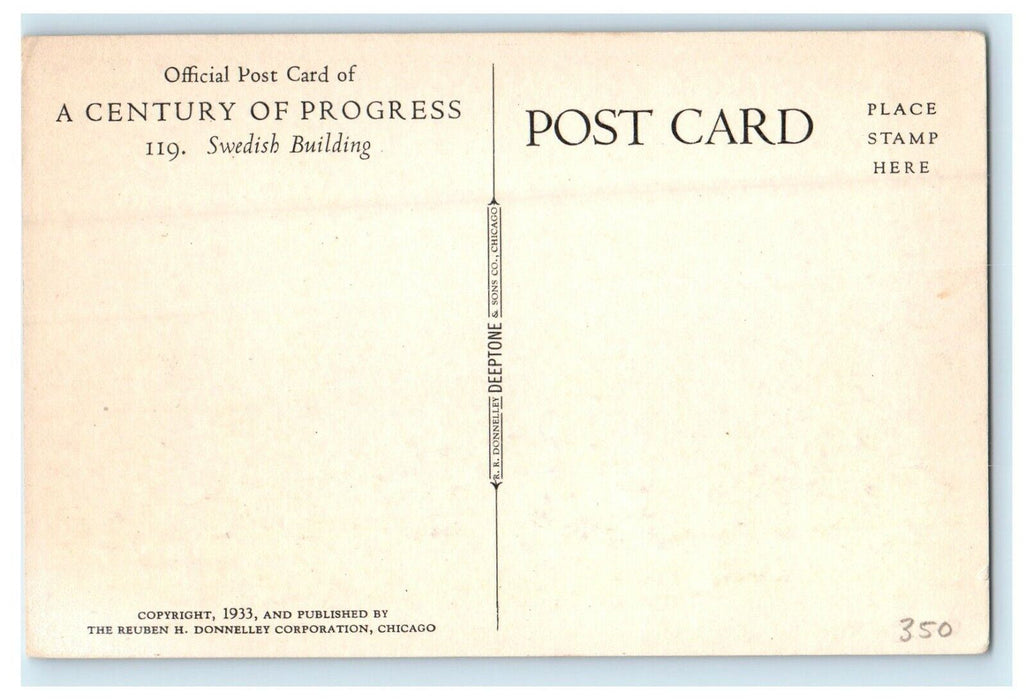 Swedish Building Century Of Progress Chicago Illinois IL Postcard