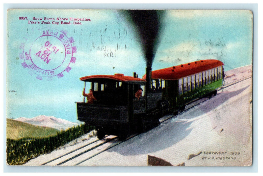 1910 Snow Scene Above Timber Line Train Pikes Peak Cog Road Colorado CO Postcard