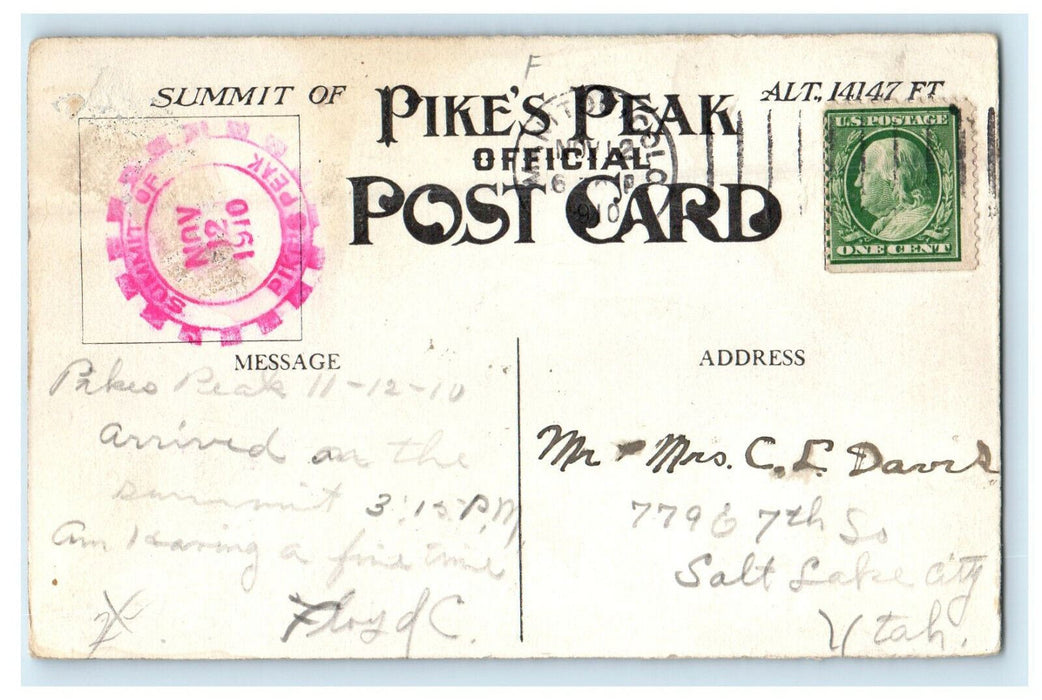 1910 Snow Scene Above Timber Line Train Pikes Peak Cog Road Colorado CO Postcard