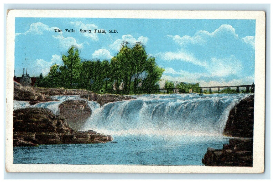 c1920's View Of The Falls Waterfall Sioux Falls South Dakota SD Vintage Postcard