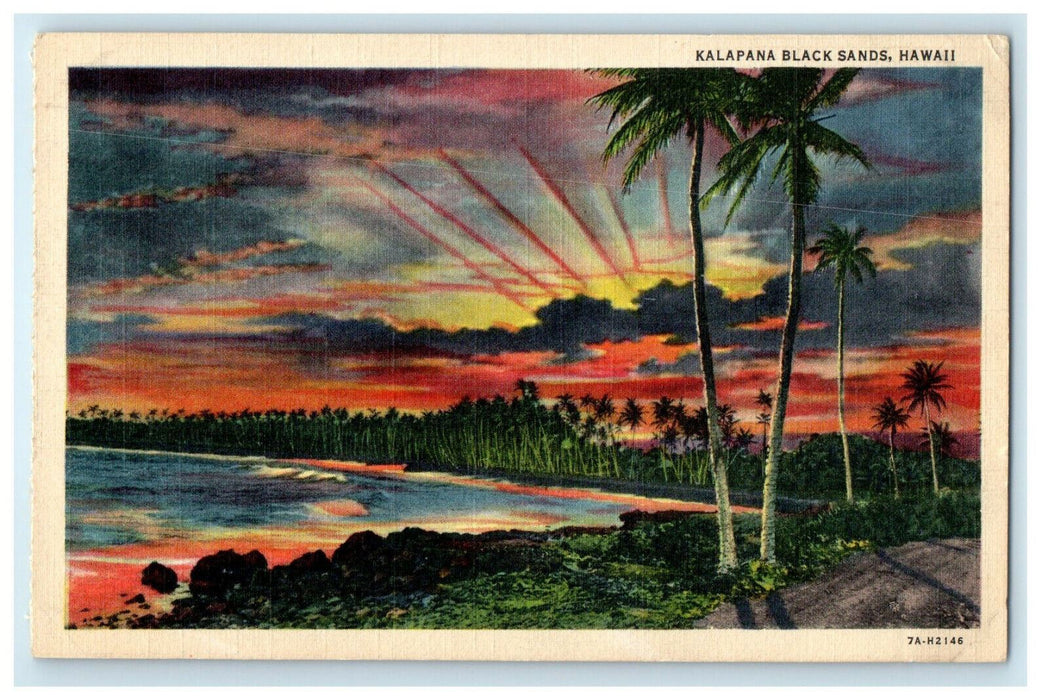 c1940s Kalapana Black Sands Hawaii HI on Sunset Unposted Vintage Postcard