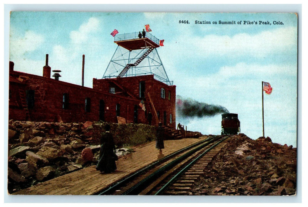 c1910s Train, Station of Summit of Pikes Peak Cog Road Colorado CO Postcard