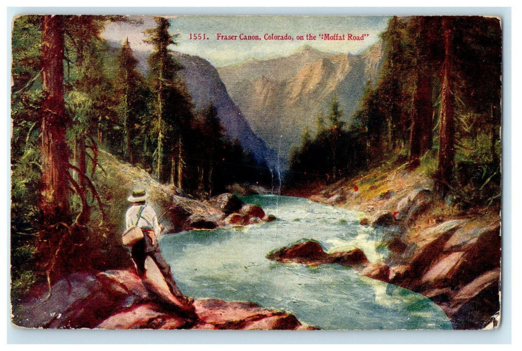 1911 Fullerton CA Man Walking in Fraser Canon Moffat Road Colorado CO Postcard