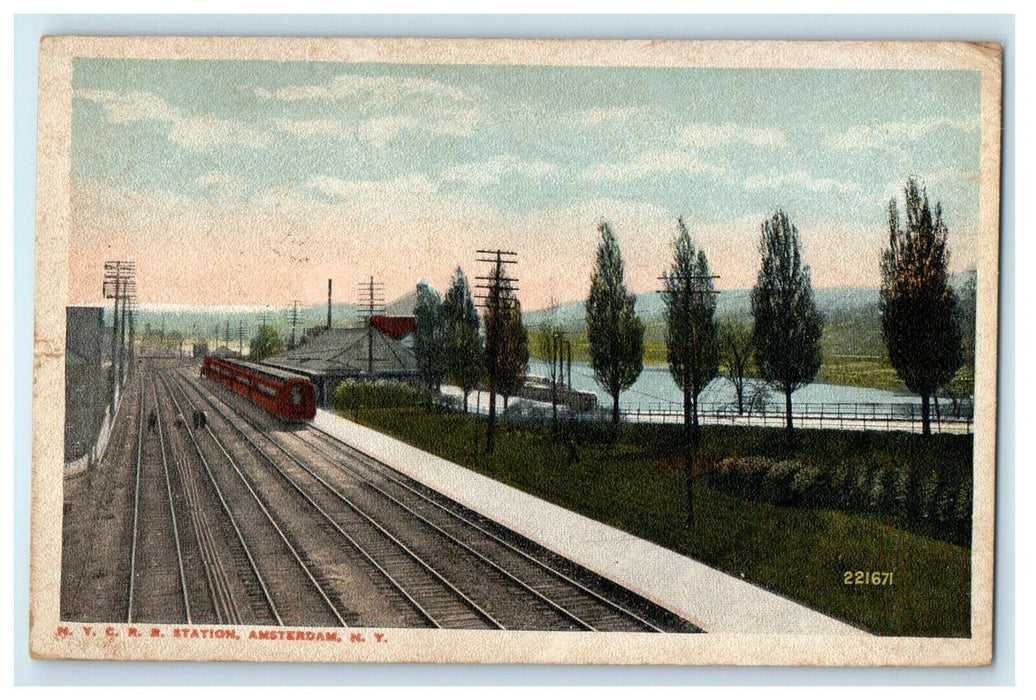 1918 NYC Railroad Station Amsterdam New York NY Posted Antique Postcard