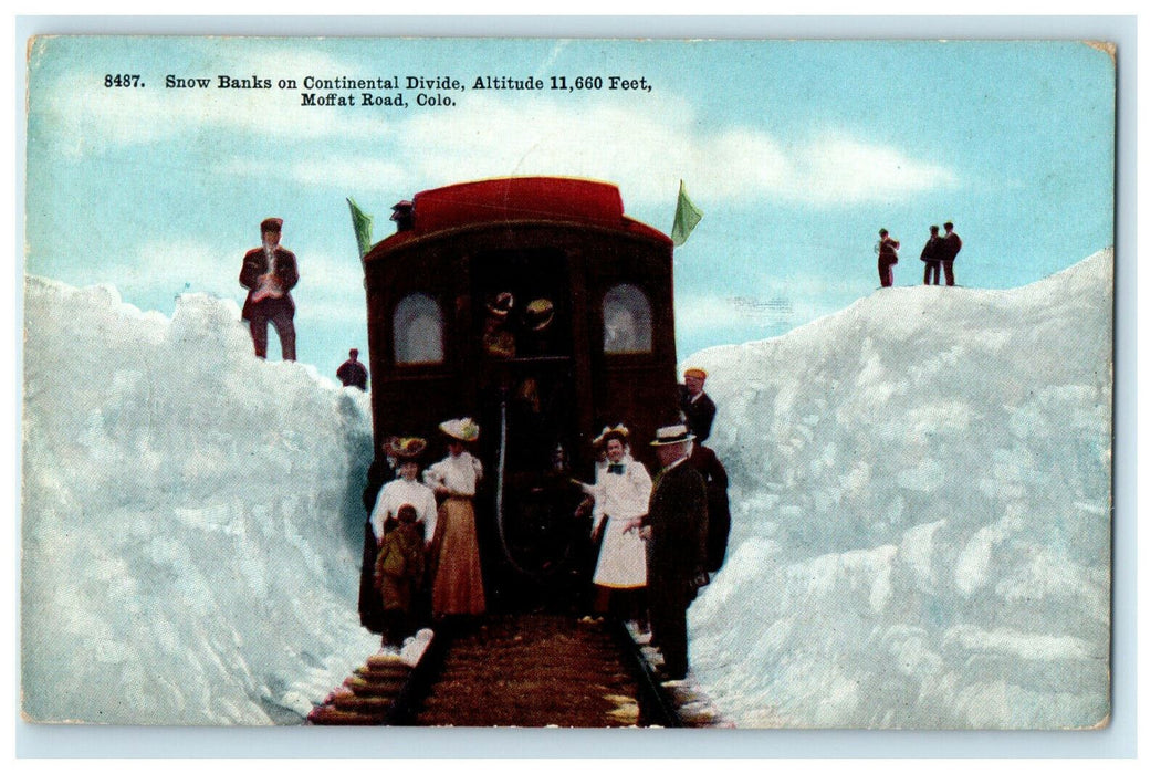 1911 Snow Banks, Train, Railway, Continental Divide Moffat Colorado CO Postcard
