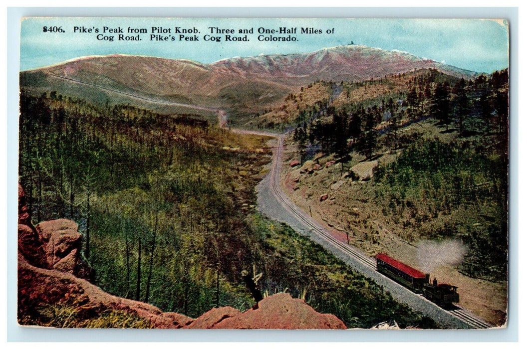 1917 Train in Pikes Peak from Pilot's Knobb Cog Road Colorado CO Posted Postcard