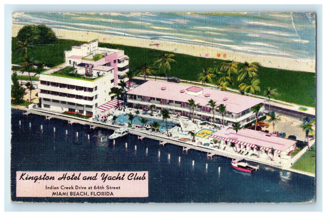 1955 Kingston Hotel and Yacht Club 64th Street Miami Beach Florida FL Postcard