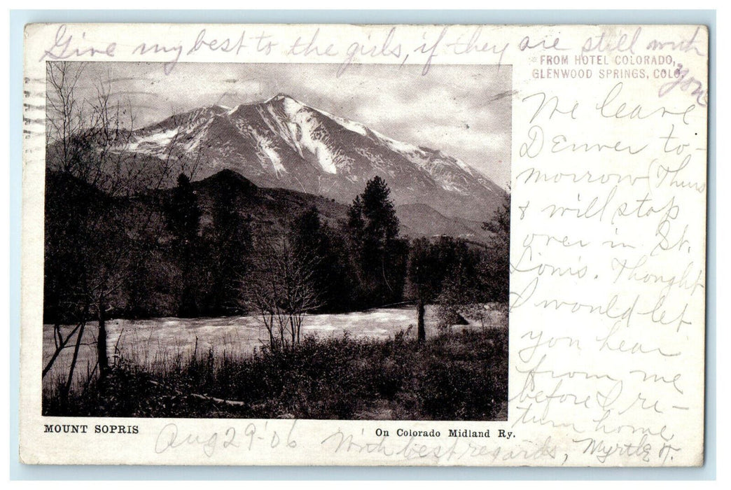 1906 Mt Sopris from Hotel Glenwood Springs Colorado CO Postcard