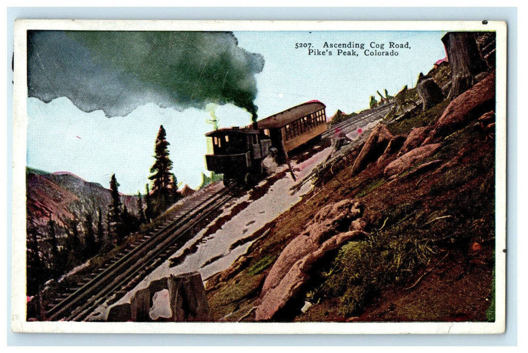 c1920s Train Ascending Cog Road Pikes Peak Colorado CO Unposted Postcard