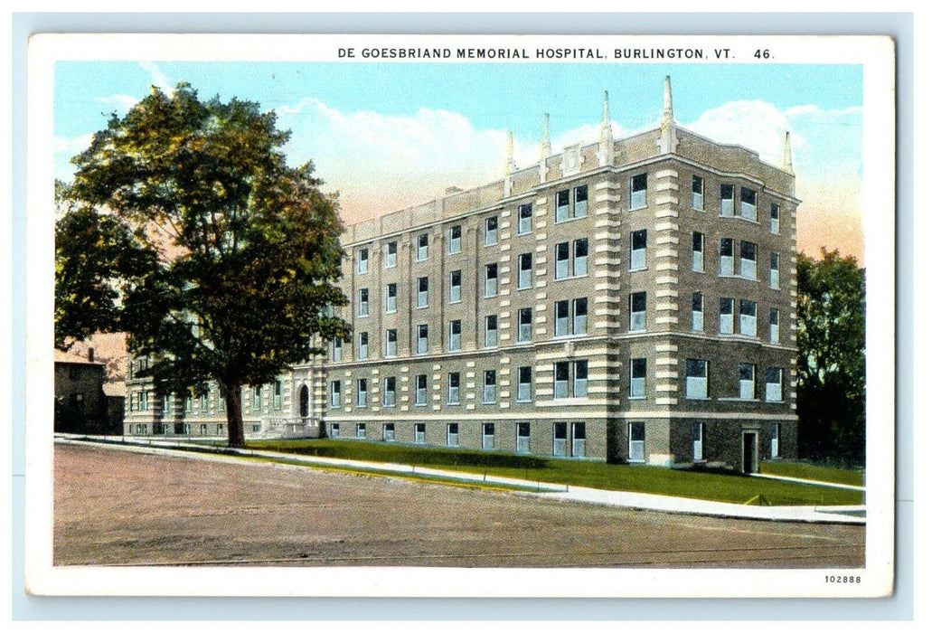 Burlington Vermont VT, De Goesbriand Memorial Hospital Building Postcard