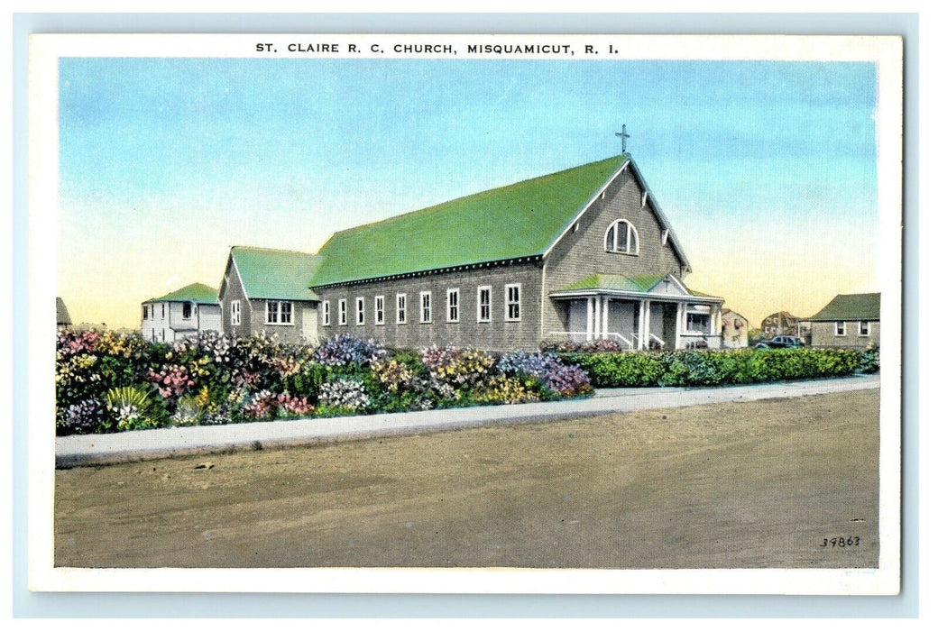 1921 St Claire RC Church, Misquamicut, Rhode Island, RI Postcard
