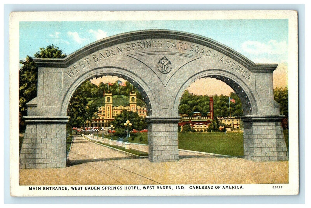 Main Entrance West Baden Springs Hotel Indiana IN, Carlsbad Of America Postcard