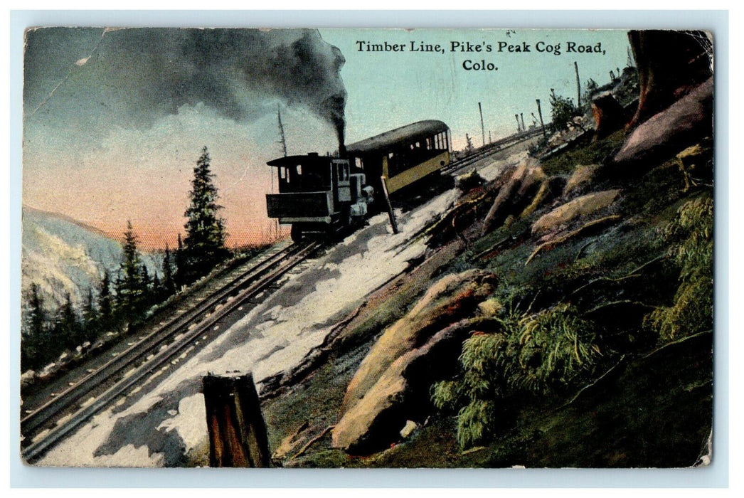 1912 Lehi UT Timber Line Train, Pikes Peak Cog Road Colorado CO Posted Postcard