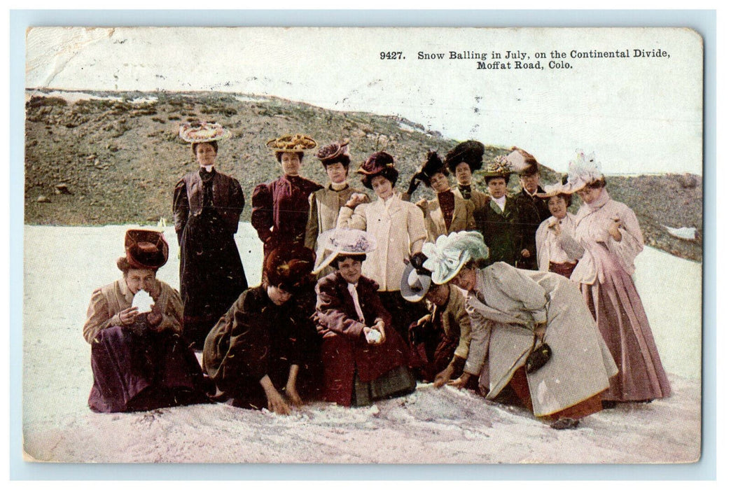1911 Snow Balling in July Road Continental Divide Moffat Colorado CO Postcard