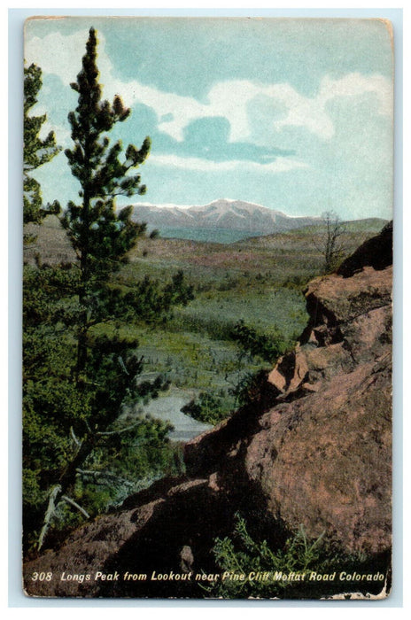 c1920s Long Peaks from Lookout Near Pine Cliff Moffat Colorado CO Postcard