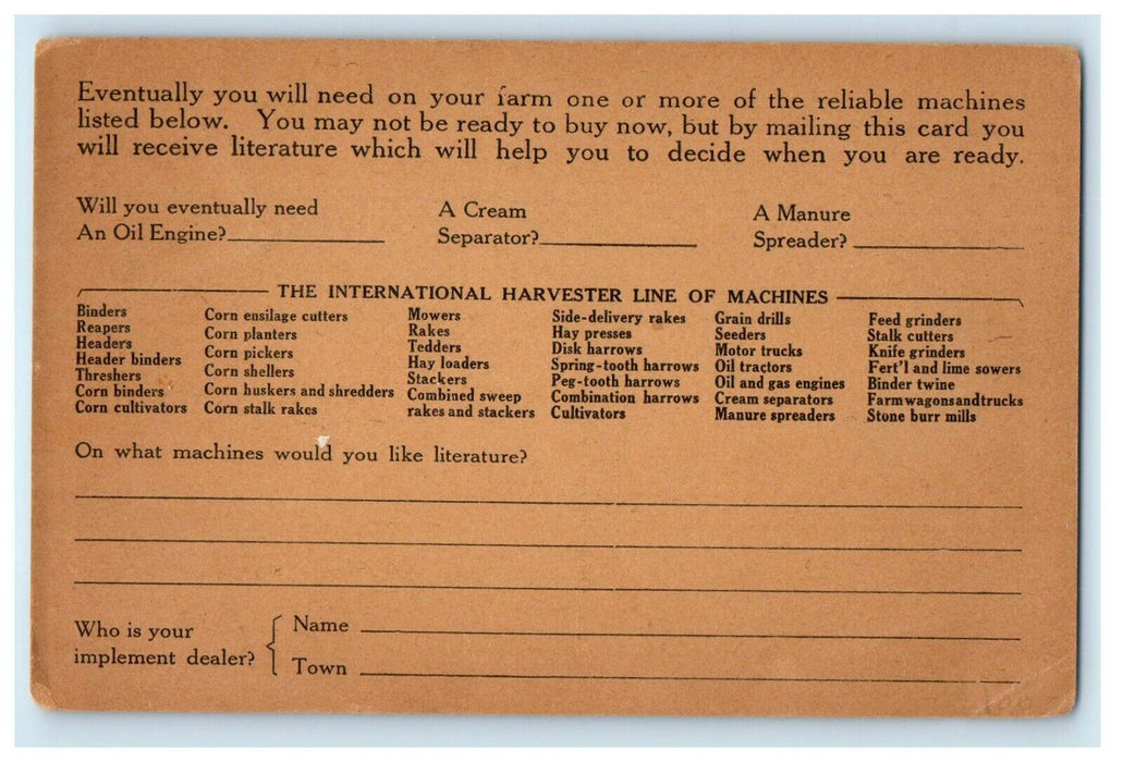 International Harvester Company Line Machine Advertising Cleveland OH Postcard