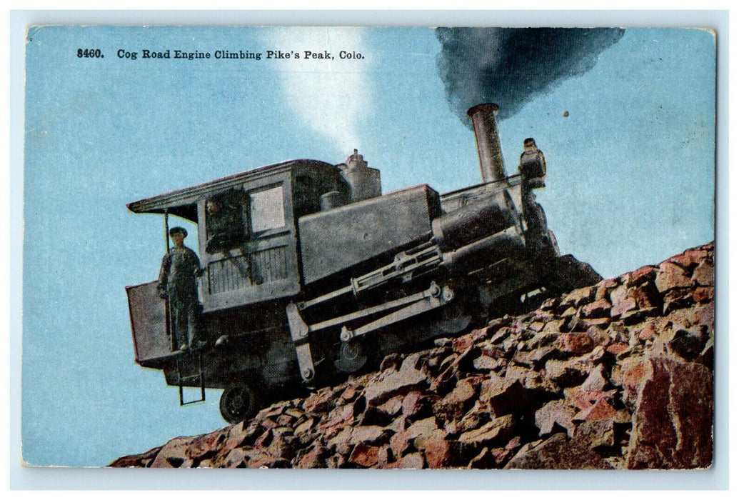 c1920s Cog Road Engine Climbing Pike's Peak Colorado CO Unposted Postcard