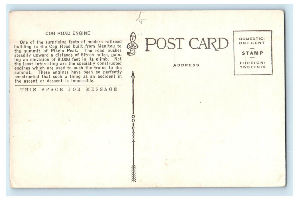 c1920s Cog Road Engine Climbing Pike's Peak Colorado CO Unposted Postcard
